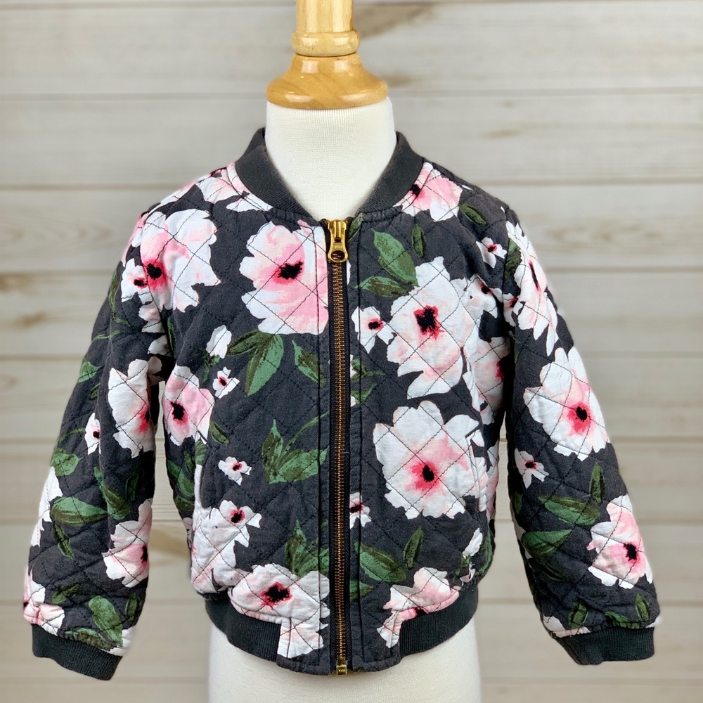floral print front zipper bomber jacket